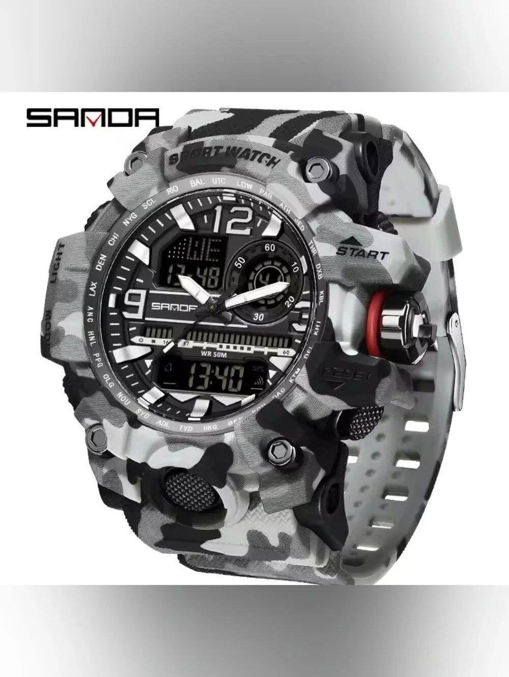 Mens G Camouflage Military Sport Watch. Rugged dual-display, 50M waterproof.